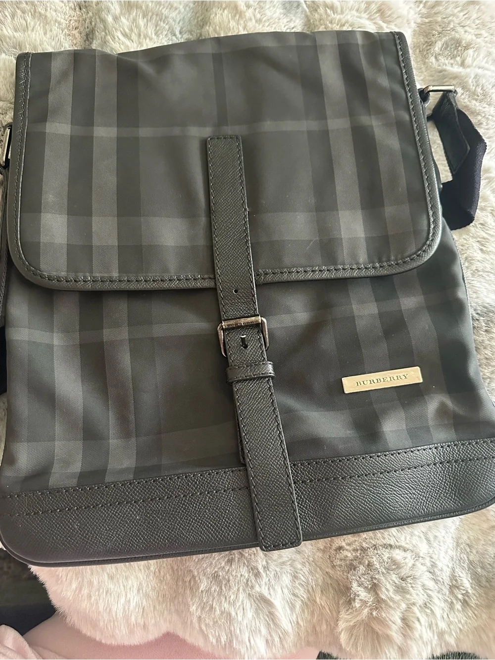 Burberry Black and Gray Check Cross Body Bag for Men